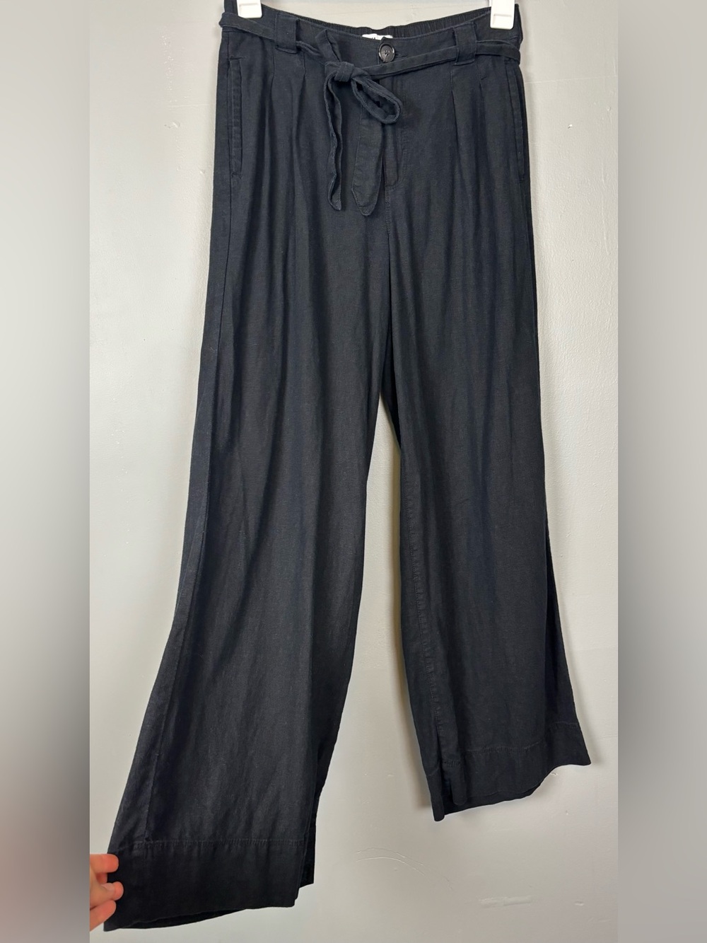Sonoma Black Linen Blend Mid Rise Tie Waist Wide Leg Stretch Pull on Pants
